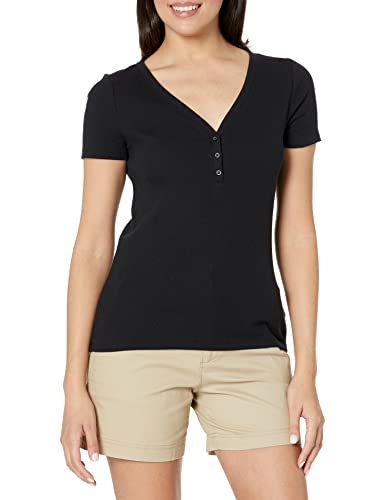 GAP Damen V-ss Rib Henley Hemd, True Black, Mittel von GAP