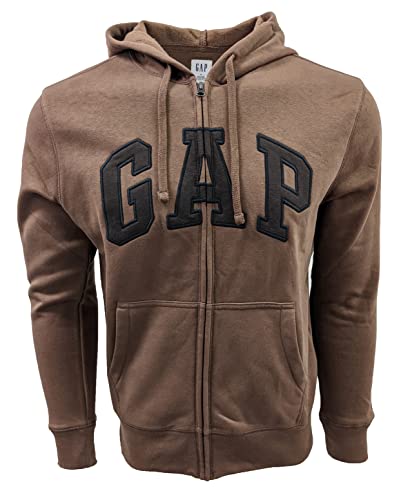 GAP Herren Kapuzenpullover mit durchgehendem Reißverschluss aus Fleece, Braun (dunkelbraunes Logo), X-Large von GAP