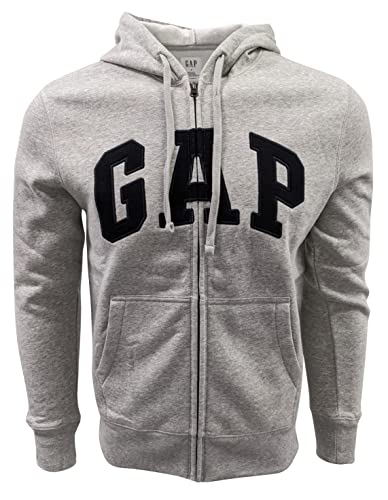 GAP Herren Kapuzenpullover mit durchgehendem Reißverschluss aus Fleece, Hellgrau (schwarzes Logo), Large von GAP