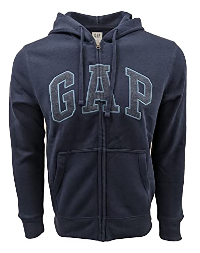 GAP Herren Kapuzenpullover mit durchgehendem Reißverschluss aus Fleece, Navy Heather (dunkelgraues Logo), Large von GAP