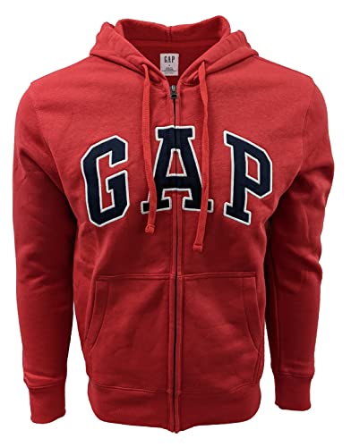 GAP Herren Kapuzenpullover mit durchgehendem Reißverschluss aus Fleece, Rot (schwarzes Logo)., Large von GAP