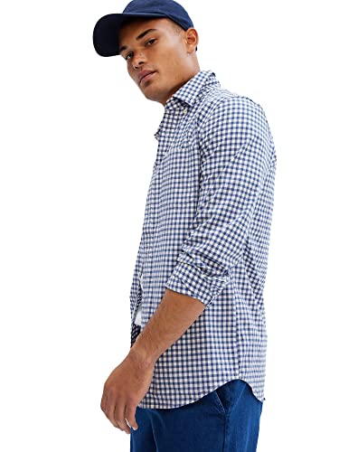GAP Herren Slim Fit Stretch Poplin Long Sleeve Shirt Hemd mit Button-Down-Kragen, Docksider Blue Gingham, Klein von GAP