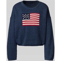GAP Regular Fit Strickpullover mit Motiv-Stitching Modell 'Americana' in Dunkelblau, Größe M von GAP