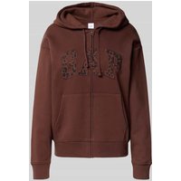GAP Relaxed Fit Sweatjacke mit Logo-Stitching Modell 'Heritage' in Mittelbraun, Größe L von GAP