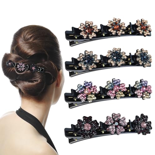 4 x glitzernde Kristallstein-Haarspangen – dekorative Haarspangen, geeignet für dickes und dünnes Haar, Haarschmuck für Mädchen/Frauen, zum Stylen von Partitionen (4 Farben) von GAQWOK