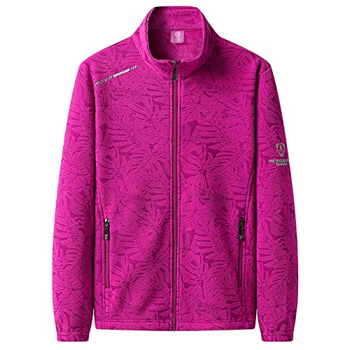 GARCAN Damen Fleecejacke mit Durchgehendem Reißverschluss Leichte Fleece Sweatjacke Antistatische Elektrizität Stehkragen Plus Fleece Dick Geeignet Zum Laufen, Radfahren, Wandern,Rose,XL von GARCAN