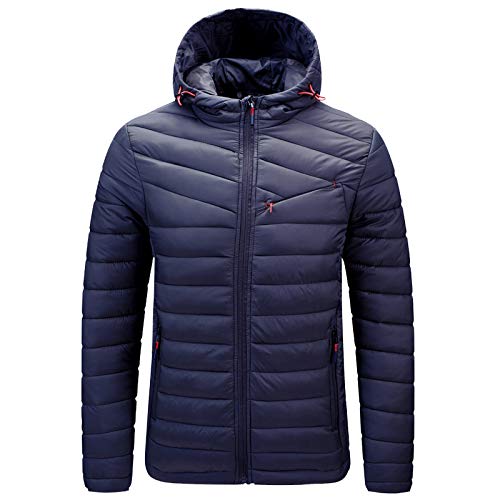 GARCAN Herren Jacke Übergangsjacke Steppjacke Herren Leichte Steppjacke Outdoor Wasserbeständige Übergangsjacke Warme Kapuze Wintermäntel Pufferjacke Verstaubar Leichte Isolationsjacke,Blau,6XL von GARCAN