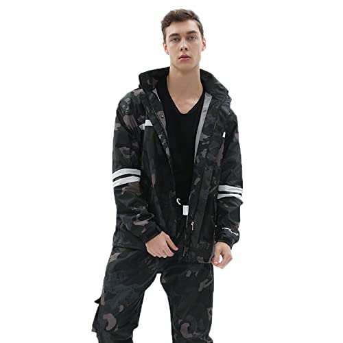 GARCAN Herren Regenanzug Langarm Schneeanzug wasserdichte Winddicht Hooded Regenmantel Kapuzenjacke Rainwear mit Kapuze Regenjacke+Regenhose Atmungsaktive für Fischen Wandern Camping,Tarnen,4XL von GARCAN