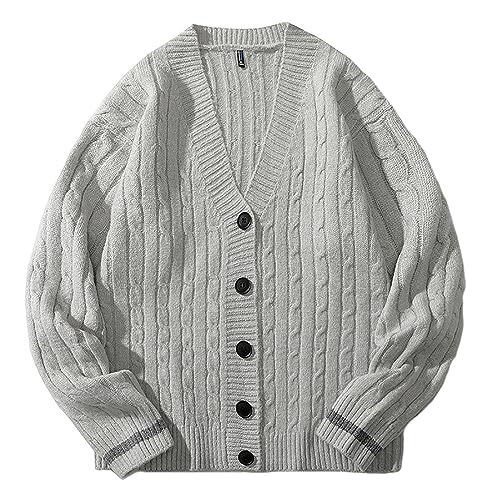 GARCAN Leichte Strickjacke Mit V-Ausschnitt Für Herren Stilvolle Strickjacke Für Herren Warme Und Kuschelige Strickjacke Mit Zopfmuster Klassische Strickjacke Für Herren Mit Knopfleiste,D,XXL von GARCAN