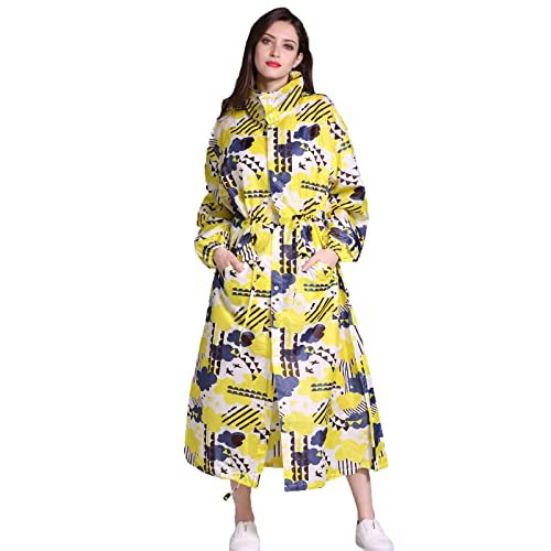 GARCAN Stilvoller Langer Regenmantel Unisex Regenponcho mit wasserdichte Pattentasche Kapuze Tunnelzug Erwachsene Regenbekleidung Regencape Senden Sie Die Gleiche Aufbewahrungstasche,Gelb,L von GARCAN