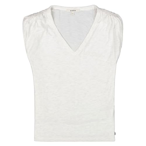 GARCIA Damen T-Shirt Off White S Einfarbig Casual Rundhals Ärmellos von GARCIA