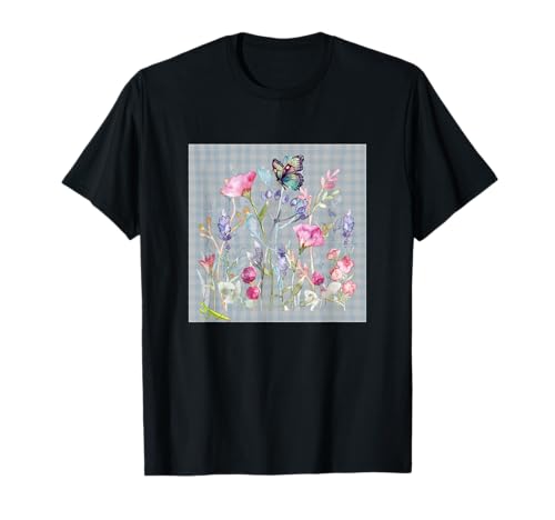 Damen Blumen Aquarell Botanische Blume Schmetterling & Mantis T-Shirt Damen Blumen Aquarell Botanische Blume Schmetterling & Mantis T-Shirt von GARDEN BOTANICAL WATERCOLOR GRAPHIC DESIGNS
