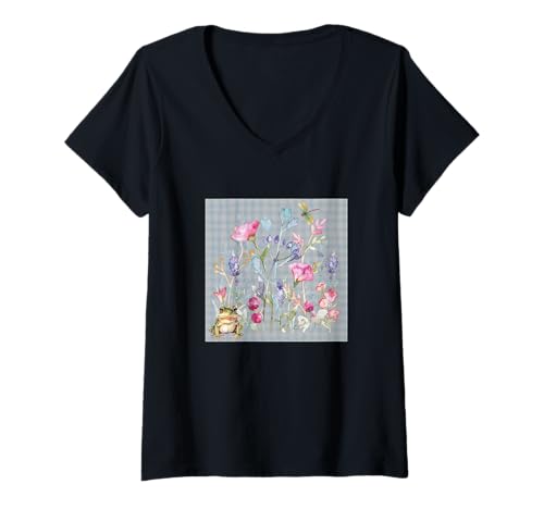 Damen Damen Blumen Aquarell Botanische Blume Frosch Kröte Drache T-Shirt mit V-Ausschnitt Damen Damen Blumen Aquarell Botanische Blume Frosch Kröte Drache T-Shirt mit V-Ausschnitt von GARDEN BOTANICAL WATERCOLOR GRAPHIC DESIGNS