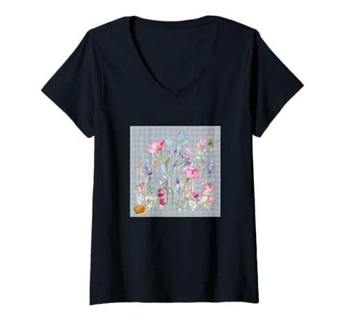 Damen Damen Blumen Aquarell Botanische Blume Snail & Dragonfly T-Shirt mit V-Ausschnitt Damen Damen Blumen Aquarell Botanische Blume Snail & Dragonfly T-Shirt mit V-Ausschnitt von GARDEN BOTANICAL WATERCOLOR GRAPHIC DESIGNS