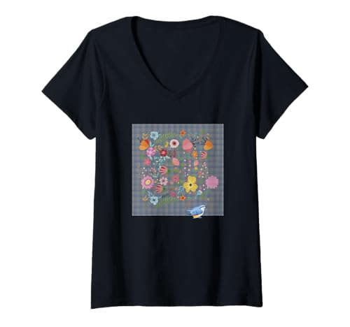 Damen Damen Boho Blumen Aquarell Botanische Blume Bluetit Vogel T-Shirt mit V-Ausschnitt Damen Damen Boho Blumen Aquarell Botanische Blume Bluetit Vogel T-Shirt mit V-Ausschnitt von GARDEN BOTANICAL WATERCOLOR GRAPHIC DESIGNS