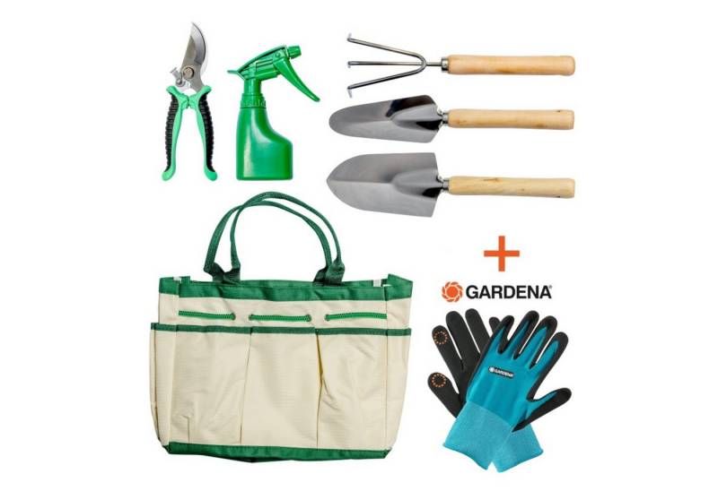 GARDENA Gartenhandschuhe 6-teiliges Gartenwerkzeug-Set & Gardena Gartenhandschuhe Gr. L von GARDENA