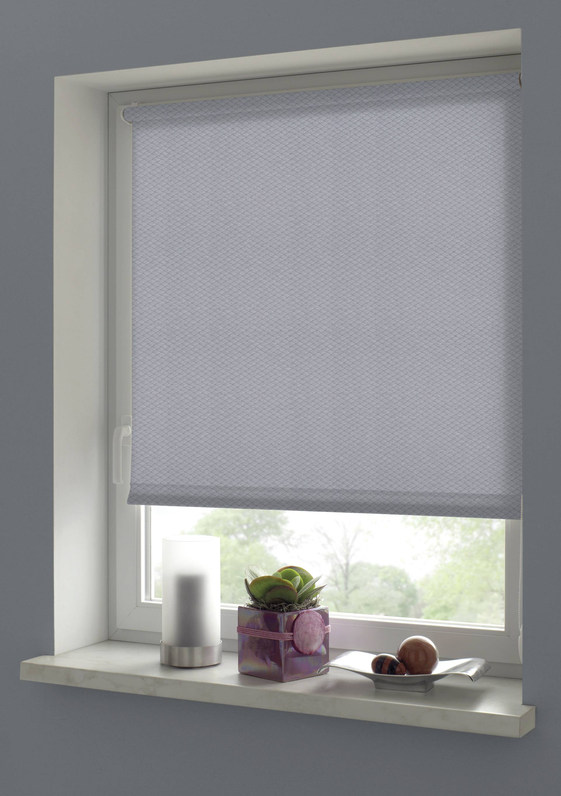 GARDINIA Rollo "Shaun" blickdicht Sichtschutz mit Bohren/ohne Bohren freihängend Rautenmuster als die Wolle von GARDINIA