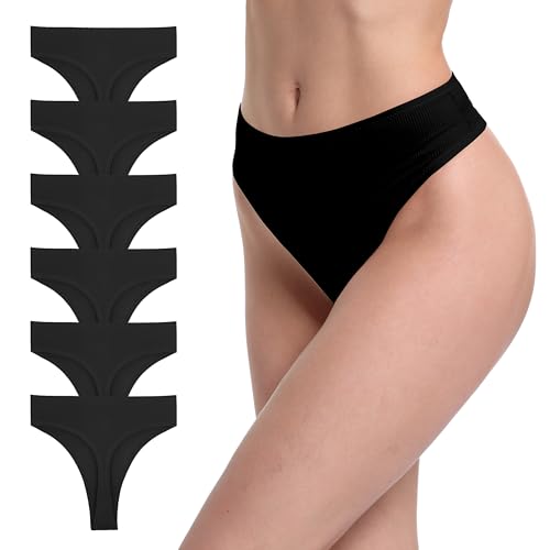 GAREDOB 6er-Pack gerippte Baumwoll-Tangas für Damen, hohe Taille, nahtlose Höschen, Übergröße, hohe Taille, keine Show Unterwäsche, 6 x hohe Stringtanga, 4XL von GAREDOB
