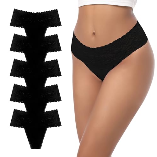 GAREDOB Hochhose-Spitzentango mit voller Abdecking, weiche Tangas-Tangos in Schwarz - 5er-Pack M von GAREDOB