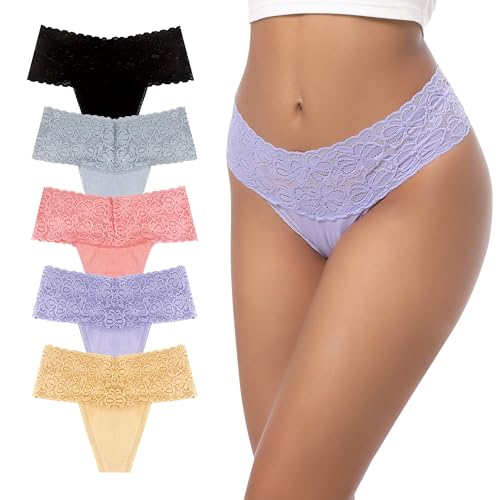 GAREDOB Hochhose-Spitzentango mit voller Abdeckung, weiche Tangas-Tangos in Schwarz, Grau, Khaki, Violett, Pfirsich M von GAREDOB