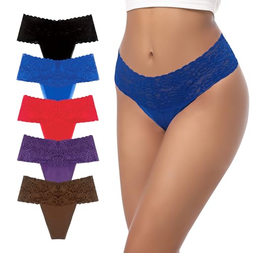 GAREDOB Hochhose-Spitzentango mit voller Abdeckung, weiche Tangas-Tangos in Schwarz, Rot, Weintrauben, Blau, Kaffee M von GAREDOB