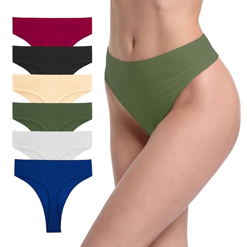 GAREDOB Hochtaillierte Tanga Underwear Women Ribbed Cotton Tummy Control Tangas Panties Multicolor Dark Size M Pack 6 von GAREDOB