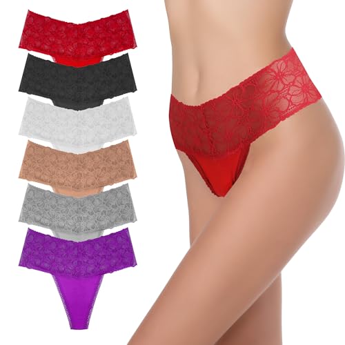 Garedob Tanga mit hoher Taille, Unterwäsche, Bauchkontrolle, Höschen, Baumwolle, Spitze, Größe S–4XL, L von GAREDOB