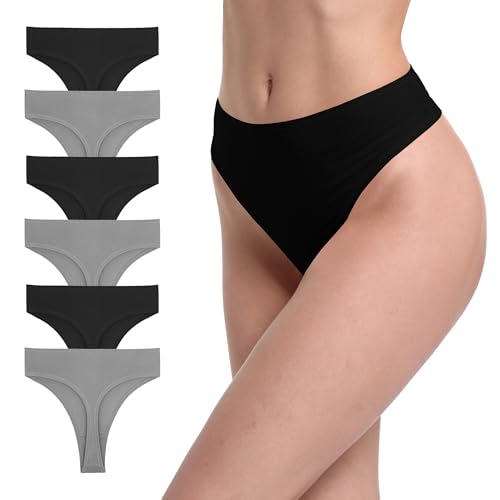 GAREDOB Hohe Taille mit Bauchkontrolle für Damen, Unterwäsche-Set aus Baumwolle und Elastan, ohne Seitennähte, 6 Stück High Thong-hg, XL von GAREDOB