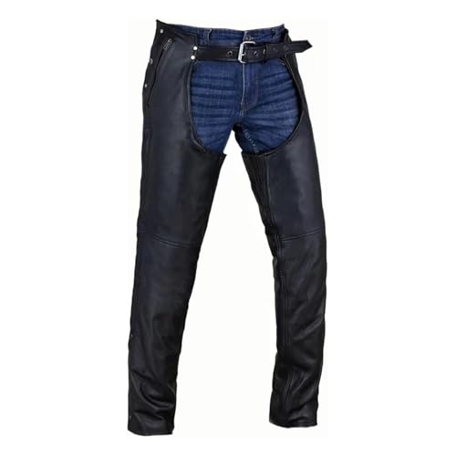 GARGOYLE BELLS Motorrad-Lederchaps für Herren und Damen, schwarze Cowboy-, Biker-Reitchaps mit geteilten weichen Lederhosen, Schwarz, 4X-Large von GARGOYLE BELLS
