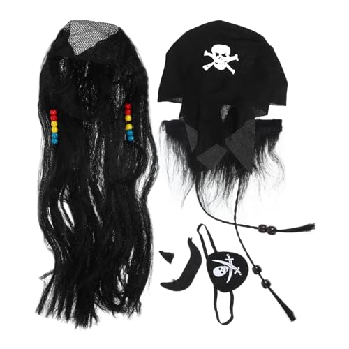 GARIOUANS 1 Satz Piraten Kostüm mit Perücke Augenklappe und Schnurrbart für Halloween und Cosplay Bequemes Zubehör für Mottopartys und Karneval Leicht und Angenehm von GARIOUANS