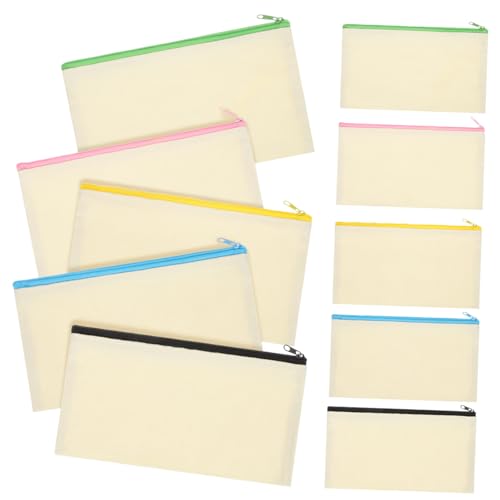 GARIOUANS 10 Stück Teiliges Leinwand Federmäppchen mit Buntem Reißverschluss Waschbare Kosmetiktaschen und Stiftebeutel Kompakte Aufbewahrungstaschen für Reise Büro und Schule Vielseitig von GARIOUANS