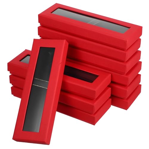 GARIOUANS 10 Stück Teiliges Rotes Stifte Geschenkbox mit Transparentem Sichtfenster Kleine Verpackungsbox für Kugelschreiber und Füllfederhalter Stilvolle Aufbewahrung und Präsentation für von GARIOUANS