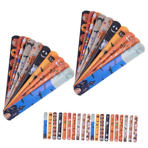 GARIOUANS 100 Stück Teiliges Halloween Slap Wristband aus Hochwertigem Sichere Armband Spielzeuge mit Sanften Kanten für Halloween Partys Geburtstagsfeiern und Partyzubehör Zufällige Muster von GARIOUANS