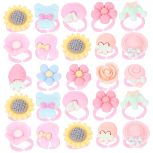 GARIOUANS 100 Stück Teiliges Verstellbar Blumenmotive Spielzeugringe für Mädchen Dress up Schmuck Partygeschenke Souvenirs mit Lebendigem Design und Vielfältigen Stilen von GARIOUANS