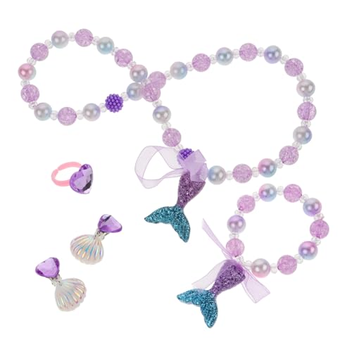 GARIOUANS Meerjungfrauen Perlen Halskette Mit Armband Ring Und Ohrringen Für Mädchen Kinderschmuck Sommerparty Geburtstagsgeschenk Cartoon Thema Schmuck von GARIOUANS
