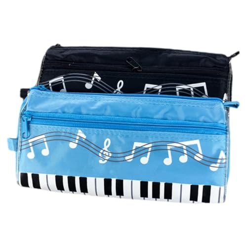 GARIOUANS 2 Stck Musiknoten Federmäppchen mit Klaviermuster Tragbare Stifttasche mit Reißverschluss Leichtes Geräumiges Schreibwaren Etui für Schüler für Musiker Schwarz und Hellblau von GARIOUANS