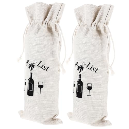 GARIOUANS 2 Stück Baumwoll leinen Weinflaschenbeutel mit Kordelzug Rustikale Geschenktüten für Weinflaschen Wiederverwendbar Geeignet für Weihnachtsfeiern Hochzeiten und Festtagsgeschenke von GARIOUANS