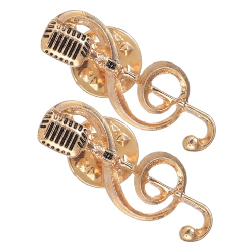 GARIOUANS 2 Stück Goldene Musiknoten Mikrofon Brosche Anstecker für Damen und Herren Vielseitiger Schmuck für Jacken Kleider Schals Hüte und Taschen Perfektes für Musikliebhaber von GARIOUANS