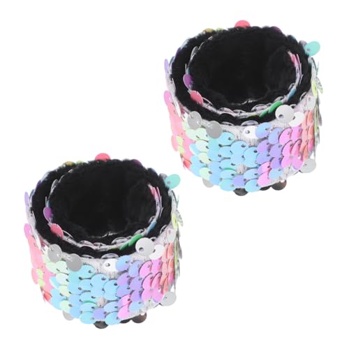GARIOUANS 2 Stück Pailletten Schnapparmband für Mädchen Slap Bracelet mit Regenbogen silber Glitzer Sichere Bequeme Kinderarmbänder für Disco Party Deko und von GARIOUANS