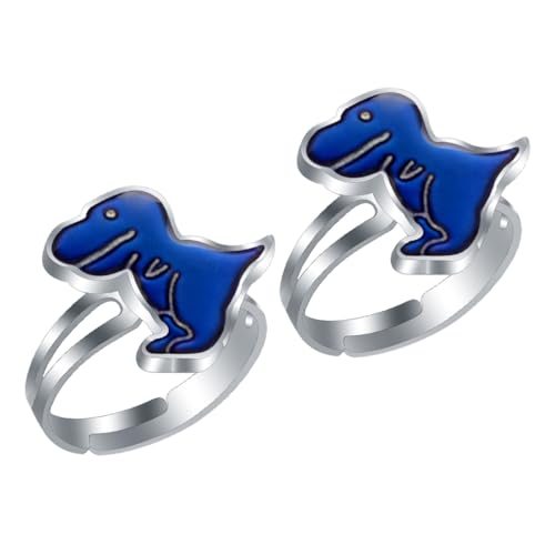 GARIOUANS 2 Stück Verstellbare Stimmungsringe Dinosaurier Design Farbwechsel Schmuck für Jungen Mädchen Lustige Emotionserkennung Finger Ringe von GARIOUANS