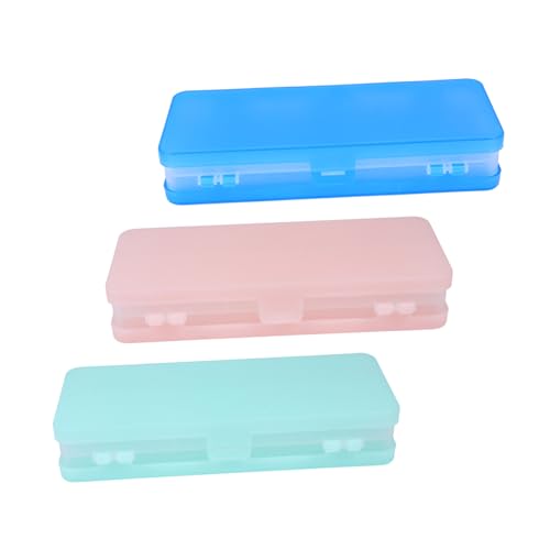 GARIOUANS 3 Stück Doppelseitiges Federmäppchen aus Kunststoff mit Großer Kapazität Halbdurchsichtiges Mattes Design in Hellblau Grün Weiß Praktische Aufbewahrungsbox für Schüler und von GARIOUANS