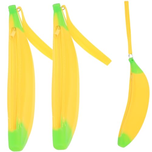 GARIOUANS 3stücke Bananen-silikon-federmäppchen Stifttasche Mit Reißverschluss Federmäppchen Schreibwarenhalter Für Kugelschreiber Füllfederhalter Radiergummis Studentenbedarf Bananenbeutel von GARIOUANS