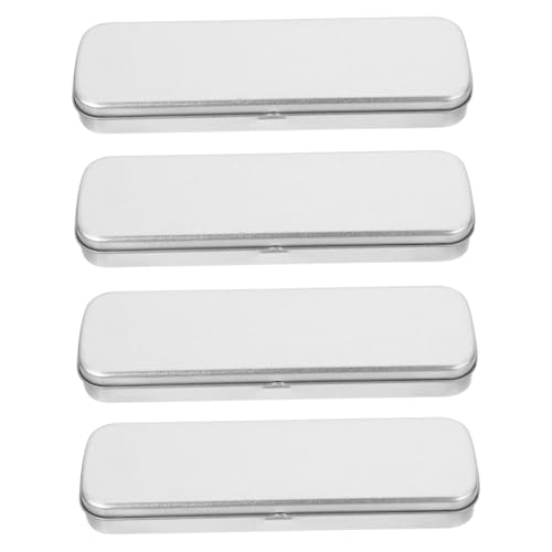 GARIOUANS 4 Stück Stiftebox aus Robustem Weißblech Silberfarbene Federmäppchen für Schüler Langlebige Schreibwaren Aufbewahrung Tragbare Blechdose für Büro und Schule Praktischer Stift von GARIOUANS