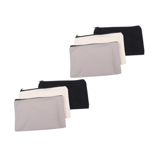 GARIOUANS 6 Stück Teiliges Multifunktionale Kosmetik und Federmäppchen aus Robustem Canvas mit Reißverschluss Praktische Aufbewahrungstaschen in Natur und Schwarz als Organizer für Schule von GARIOUANS