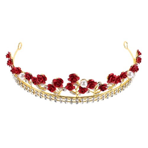 GARIOUANS Bridal Crown mit Roter Rosen dekoration und Funkelnden Strasssteinen Legierte Leichte Hochzeitskrone für Braut Abschlussball und Festliche Anlässe von GARIOUANS
