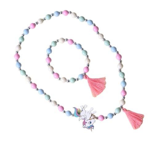 GARIOUANS Bunte Holzperlen Schmuckset mit Einhorn Anhänger Teiliges Armband und Halskette für Mädchen Farbenfrohes Design für Party und Alltag Modisches von GARIOUANS