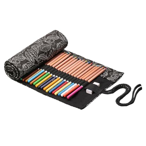 GARIOUANS Canvas Federmäppchen mit Slots Rollmäppchen für Buntstifte Großes Kunst Stifterollmäppchen mit Muster Praktischer Organizer für Reise und Zeichnung Platzsparend und Tragbar von GARIOUANS