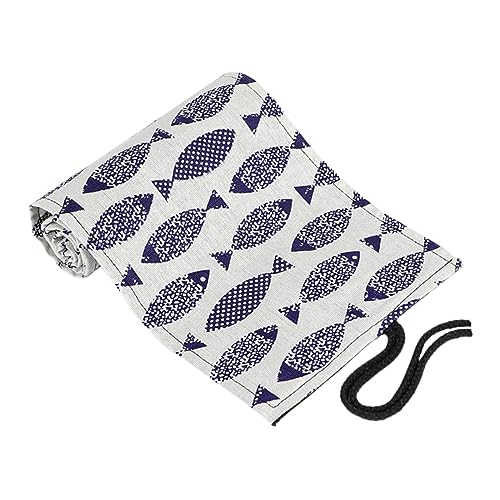 GARIOUANS Stifteorganizer Rollen Federmäppchen 48 Slots Aus Canvas Cartoon Saury Muster Für Kinder Und Künstler Tragbar Und Praktisch Für Schule Und Reisen von GARIOUANS