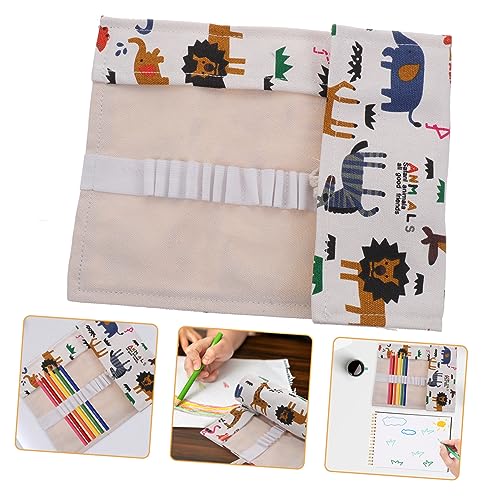 GARIOUANS Multi Functional Großes Stiftetui Canvas Tragbare Stifterolle für Schüler mit Fächern zum Aufbewahren von Buntstiften und Skizzenstiften Zoo Fächer von GARIOUANS