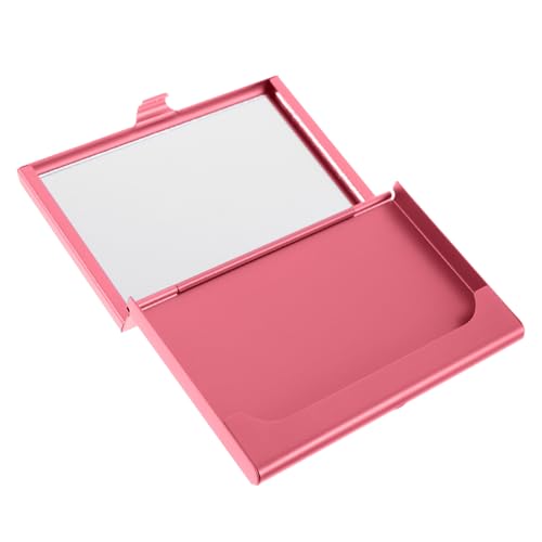 GARIOUANS Stylischer Kartenhalter Damen Aluminium Visitenkartenetui mit Integriertem Schminkspiegel Kartenorganizer Kreditkartenetui Portemonnaie für Reise und Alltag Rosa von GARIOUANS